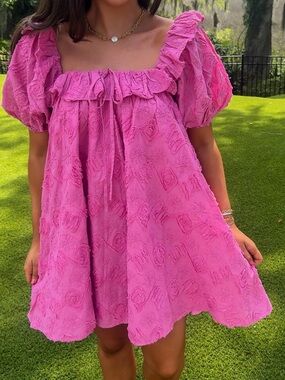 Sofie the Label Vibrant Pink Puff Sleeve Dress